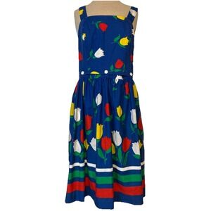 Vtg Jenni 2 Piece 70's Floral Tulip ‎ Colorful Stripes Dress 13/14 Garden Party